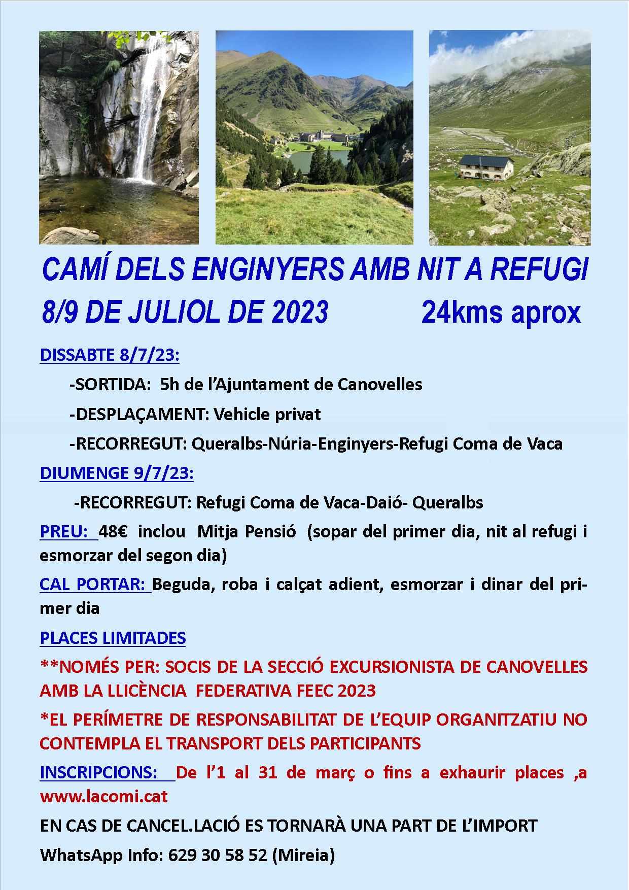 CAMÍ DELS ENGINYERS AMB NIT A REFUGI COMA DE VACA - Inscriu-te