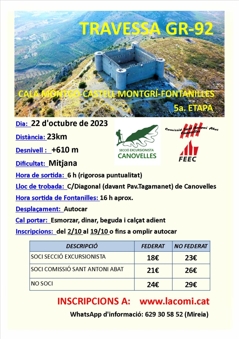 TRAVESSA GR-92 CALA MONTGÓ - FONTANILLES - Inscriu-te